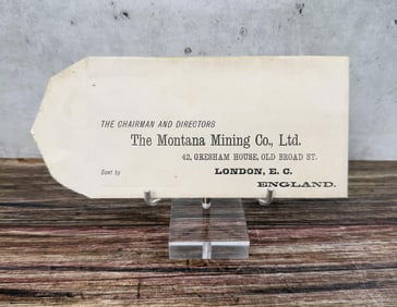 Montana Mining Company Assay Ore Envelope