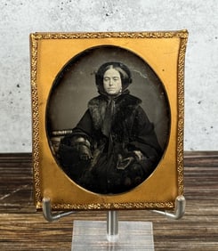 Antique Daguerreotype Photo Woman Mink Cloak