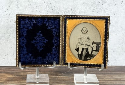 Antique Ambrotype Photo Girl on Table