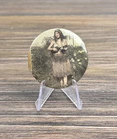 Celluloid Photo Pocket Mirror Hawaii Hula Girl
