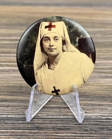 Celluloid Photo Pocket Mirror Red Cross Nurse