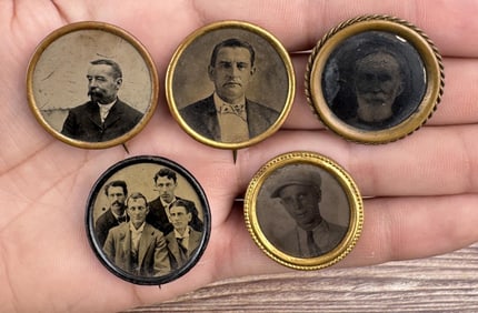 Collection of Ferrotype Photo Pins Buttons