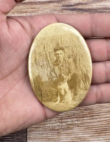 Man with Dog Celluloid Photo Pocket Mirror
