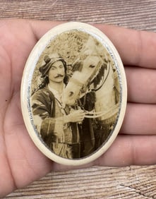 Arab Man and Horse Celluloid Mirror Button