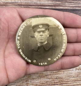 1914 Merry Christmas Celluloid Photo Pocket Mirror