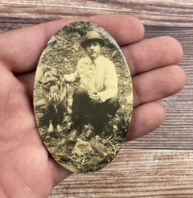 Man and Dog Celluloid Pocket Mirror