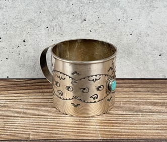 Navajo Julia Smith Sterling Turquoise Baby Cup