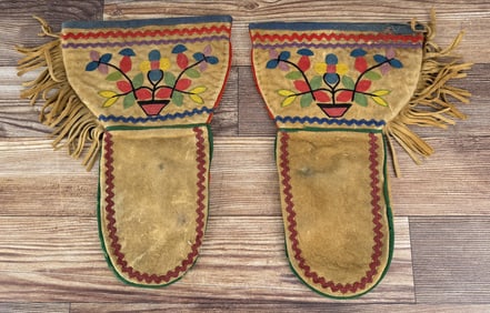 Cree Native Amerian Indian Embroidered Gauntlets