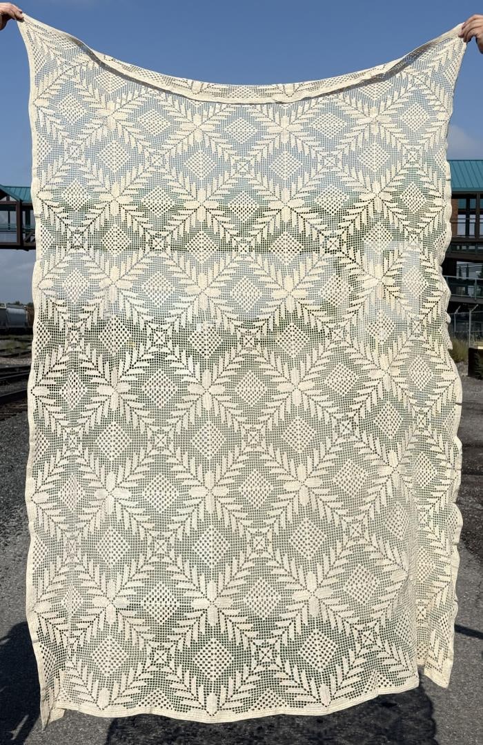 Antique Strawberry Pattern Lace Tablecloth: 59" by 88"