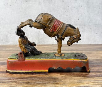 Stevens Cast Iron Kicking Mule Mechanical Bank