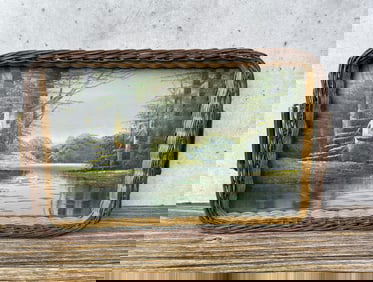 Tourist Souvenir Plein Air Painted Wicker Tray