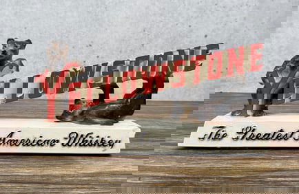 Yellowstone Whiskey Chalkware Counter Display Sign
