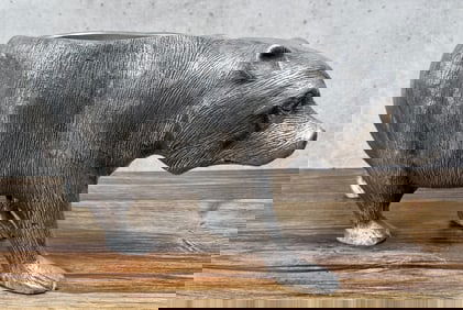 Cast Aluminum Bear Wine Cooler Ice Bucket