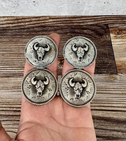 Sterling Silver Buffalo Skull Spur Conchos