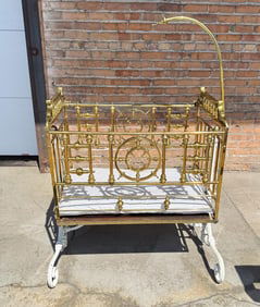 Ornate Victorian Brass & Iron Baby Crib