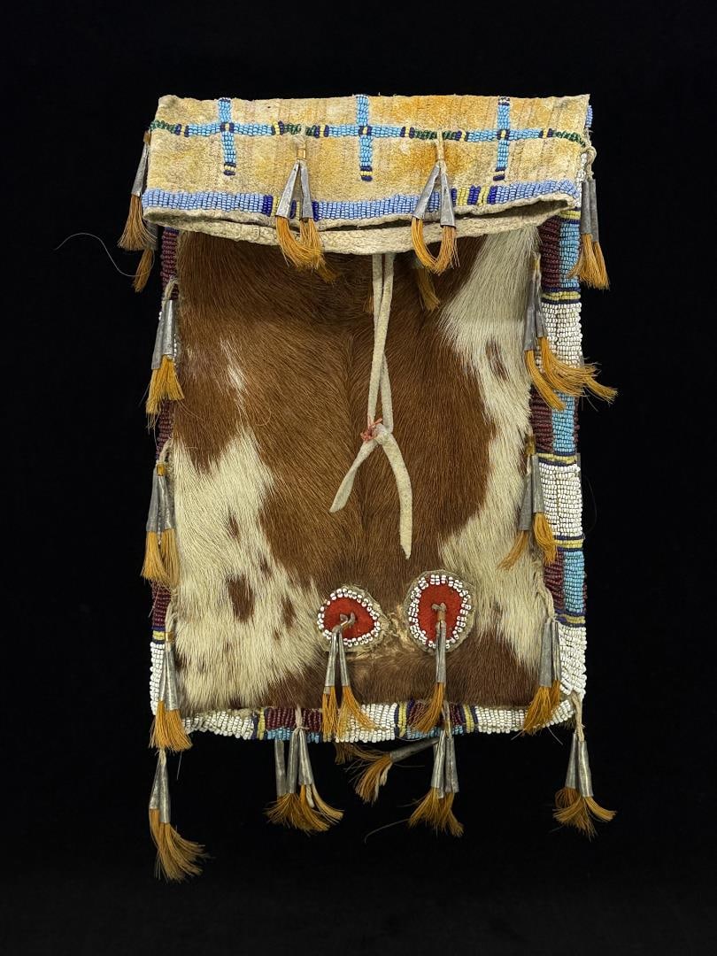 Sioux Native American Indian Medicine Bundle Bag: Beaded on Pony Hide. 11 1/4" by 17 1/4". Second Half of the 19th Century.
