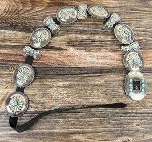 Navajo Nickel Silver Turquoise Concho Belt