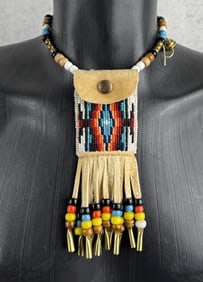 Beaded Native American Medicine Pouch Choker