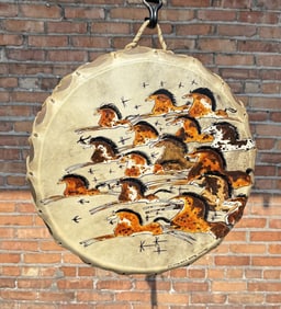 Guillermo Rosette Painted Rawhide Drum