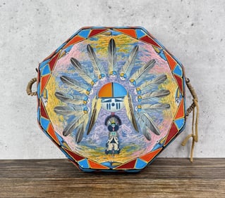 A Halon Hopi Indian Painted Rawhide Drum