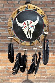 Native American Indian Painted Rawhide Shield