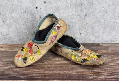 Santee Sioux Indian Quilled Baby Moccasins