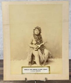 Nude Hawaiian Native Girl with Uke Cabinet Photo