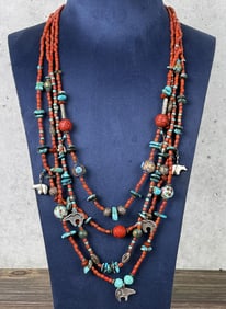Zuni 4 Strand Heishi Fetish Necklace