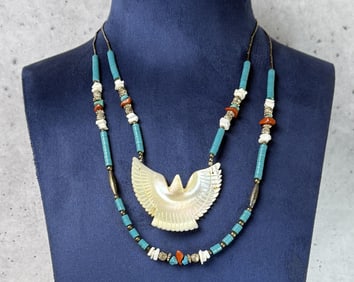 Zuni Heishi Mother of Pearl Eagle Necklace