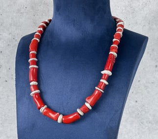 Southwest Chunky Red Coral Pearl Necklace