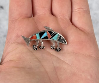 Rock Kritters Sterling Inlaid Fish Brooch