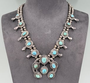 Navajo Sterling Silver Turquoise Squash Blossom
