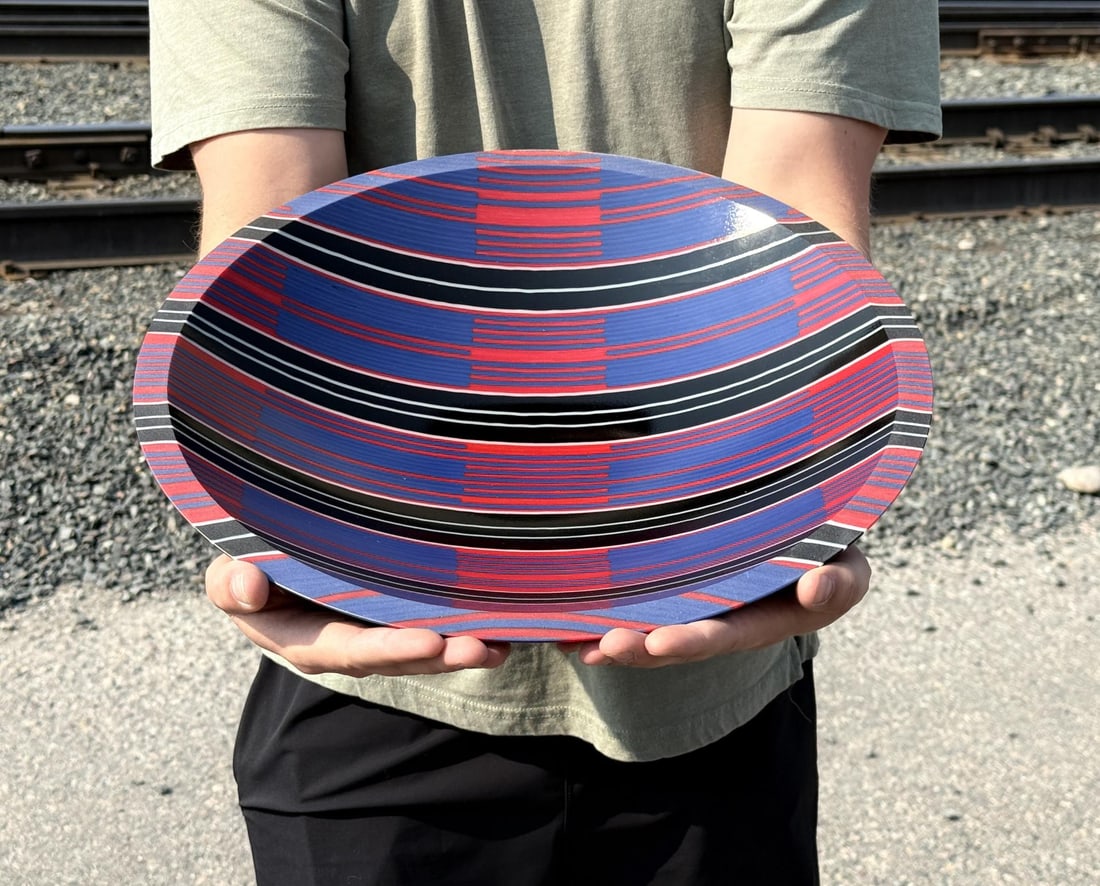 Martin Kremer Fused Glass Navajo Chief Bowl: 15 5/8" diameter, 3 1/8" tall. Artist statement I was a stained glass enthusiast while pursuing a career in medical technology and the glass won, first as a spare-time business and then as a full-time