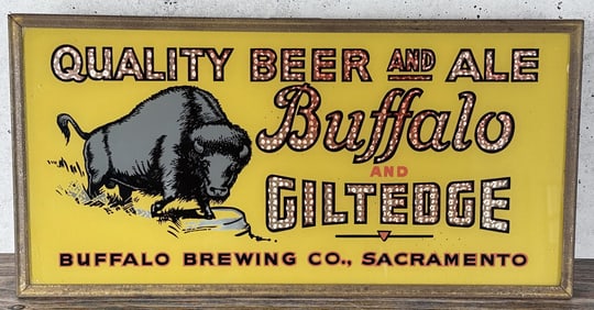Reverse Painted Buffalo Brewing Sacramento Sign