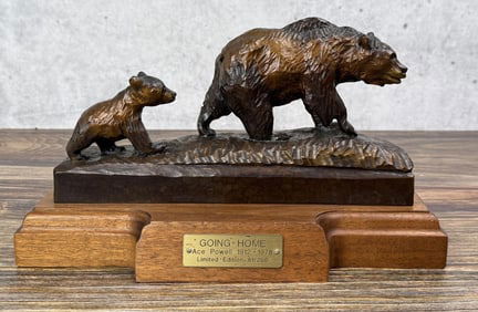 Ace Powell Going Home Bear and Cub Bronze