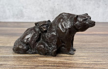 Ken Bjorge Mama Bear and Cub Bronze