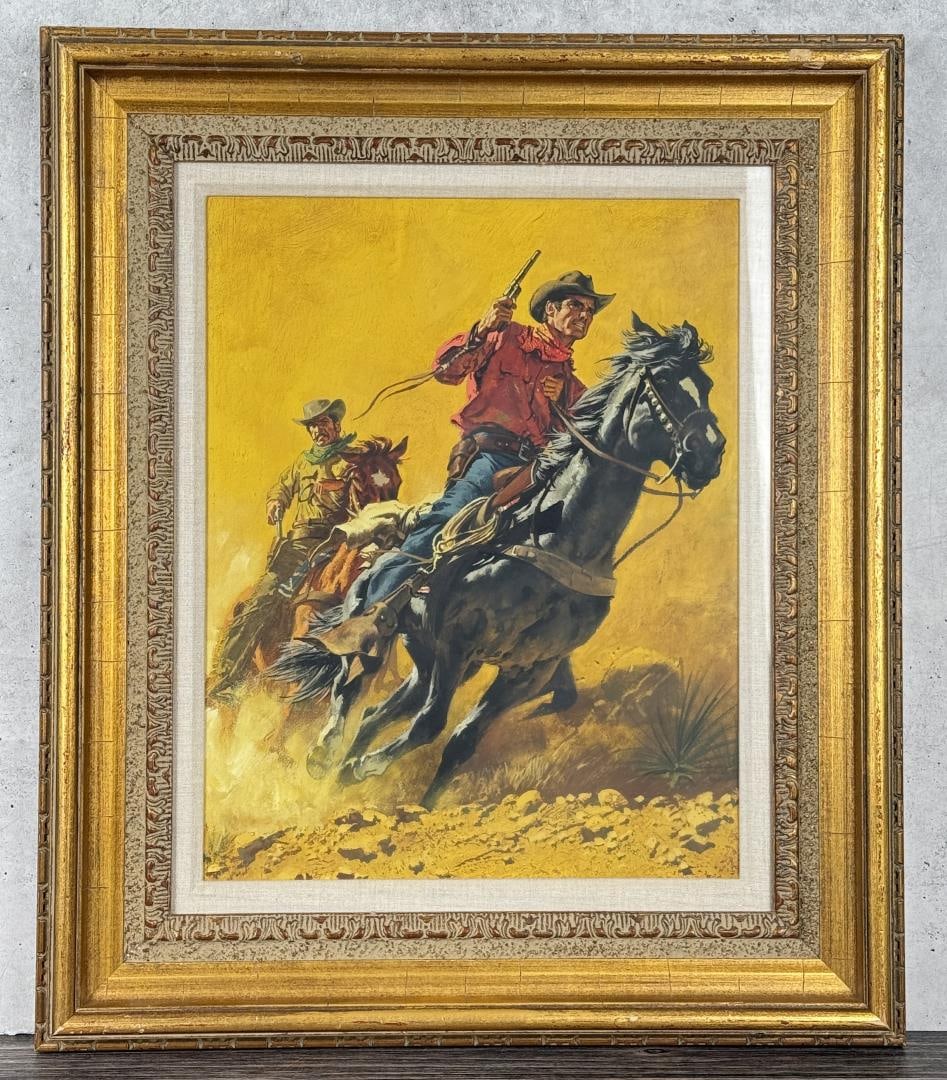 Frank McCarthy Two Cowboys Casein Painting: Title is Two Cowboys. 16" by 20" unframed. 22" by 26" framed. Casein on Board. Provenance: Heritage Auction 03/01/2012 Lot 78206. Judy Goffman Cutler Fine Art, New York. Frank C. McCarthy (1924 - 2002