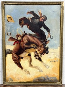 American School Cowboy Bucking Bronc Painting