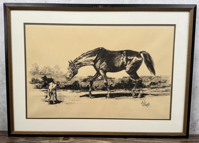 Barbara Peets Horses Charcoal Gouache Drawing