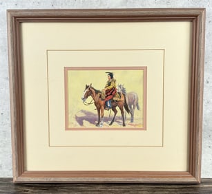 Austin Deuel Indian on Horseback Gouache Painting