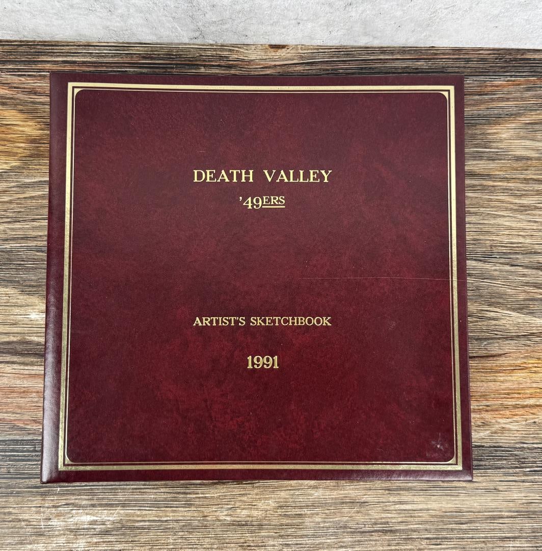 Death Valley 49ers Artist Sketchbook 1991: Collection of small size paintings and drawings in binder with artist biographies. Notable artists include: Thomas Rose, June Carey, Denis Milhomme, Margo Petterson, Bonnita Budysz, Jack Crandall, and
