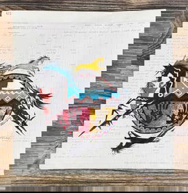 Gordon Henry Rocky Boy Cree Ledger Art Painting