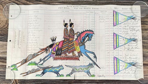 Gordon Henry Rocky Boy Cree Ledger Art Painting
