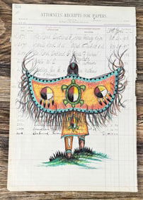 Gordon Henry Rocky Boy Cree Ledger Art Painting