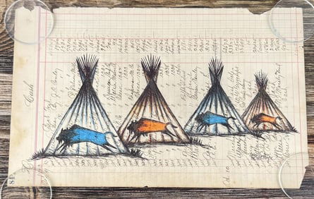 Gordon Henry Rocky Boy Cree Ledger Art Painting