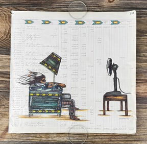 Gordon Henry Rocky Boy Cree Ledger Art Painting