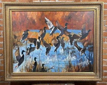 William Allen Selden Duck Flight Oil Painting