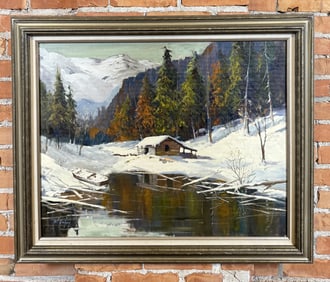 Walter Graham Winter Cabin Painting