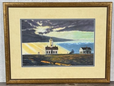 George Bowman Lighthouse Gouache Painting