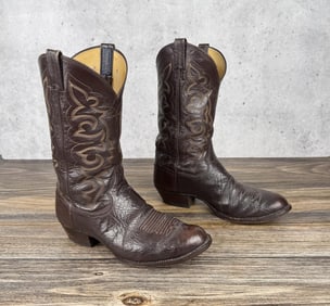 Vintage Brown Leather Panhandle Slim Cowboy Boots